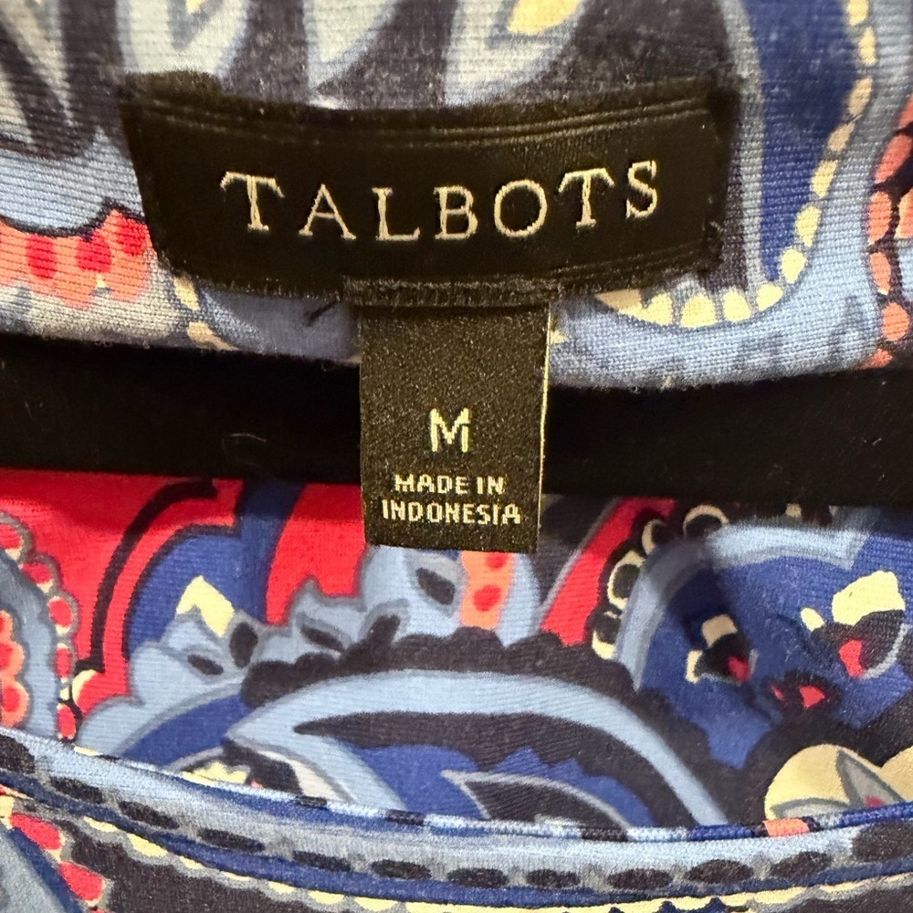 Talbots Boho Paisley Faux Wrap Shift Dress | Vibrant Pink & Blue Mod Jersey - M - Picture 7 of 8